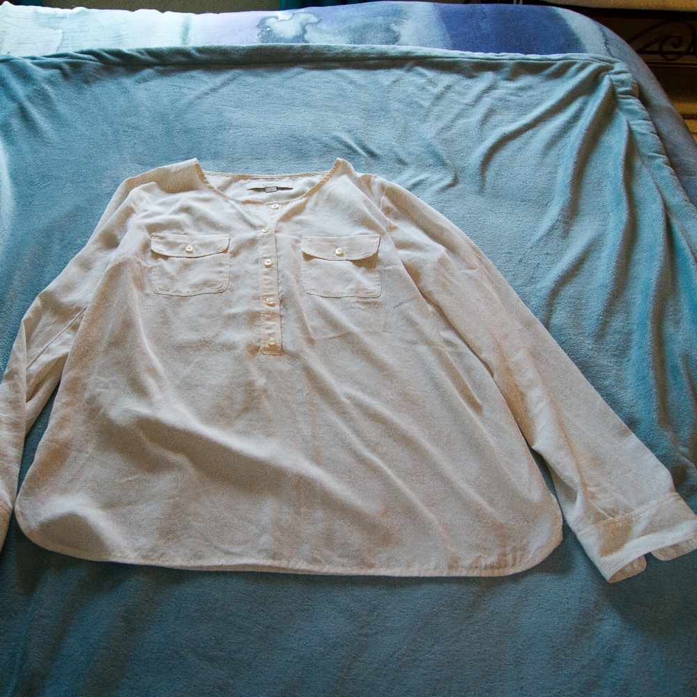 LOFT Cream Long Sleeved Popover Blouse EUC